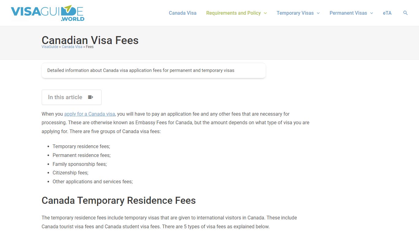 Canadian Visa Fee - How Much Does it Cost to Apply for a Canada Visa?