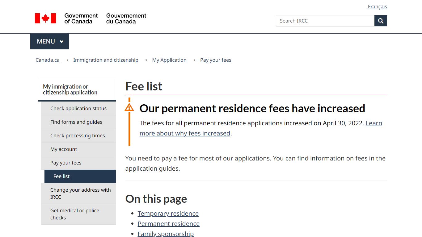 Fee list - ircc.canada.ca