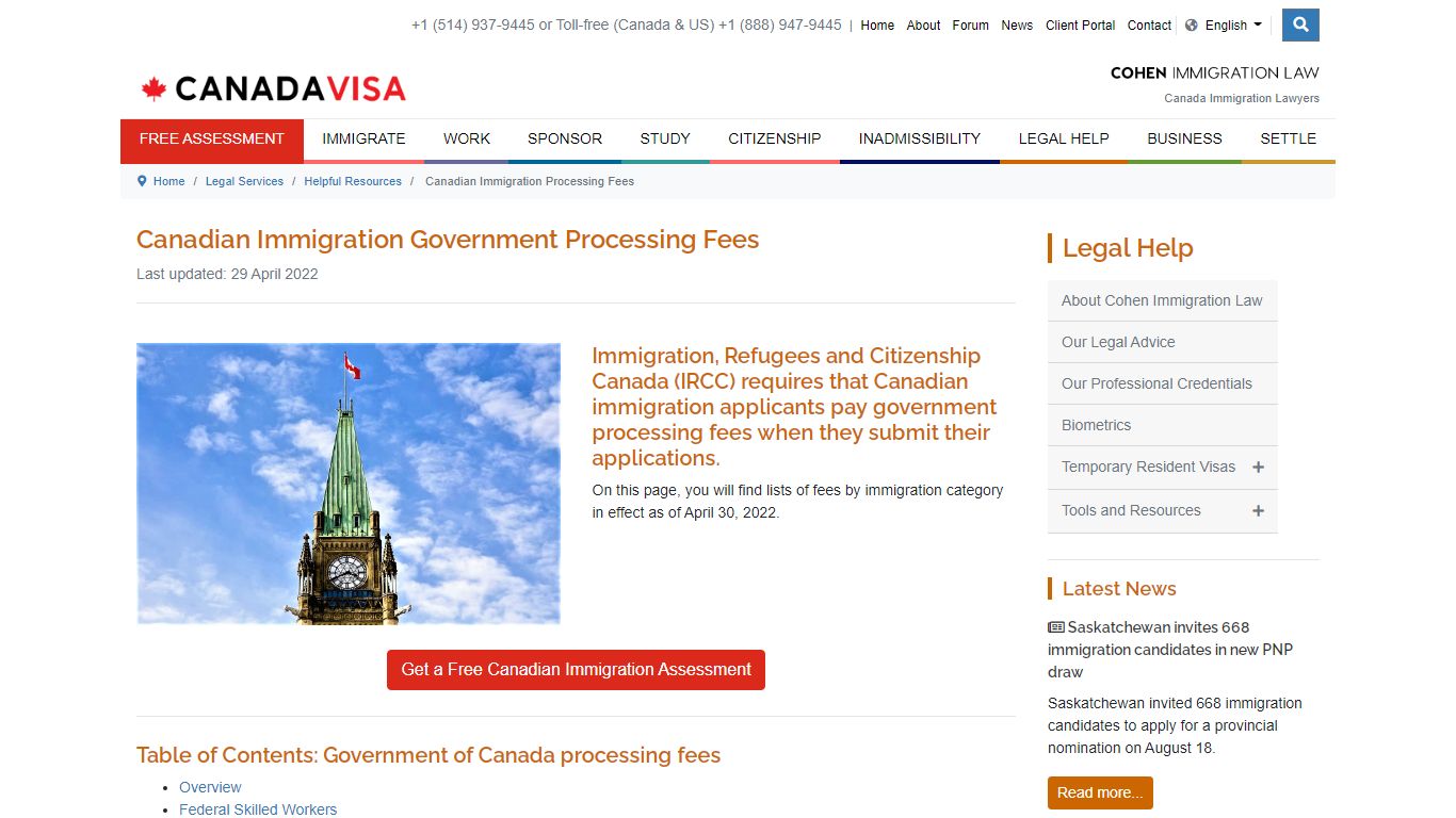 Canadian Immigration Government Processing Fees